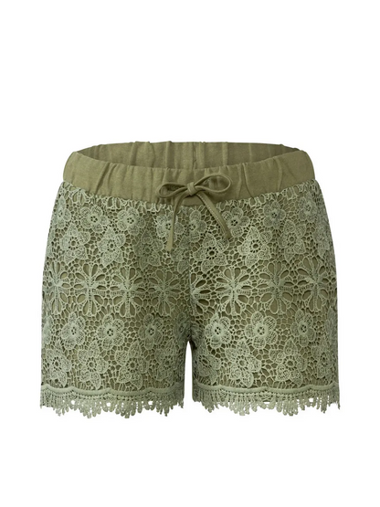 Women's Boho Lace Crochet Shorts – Olive Green