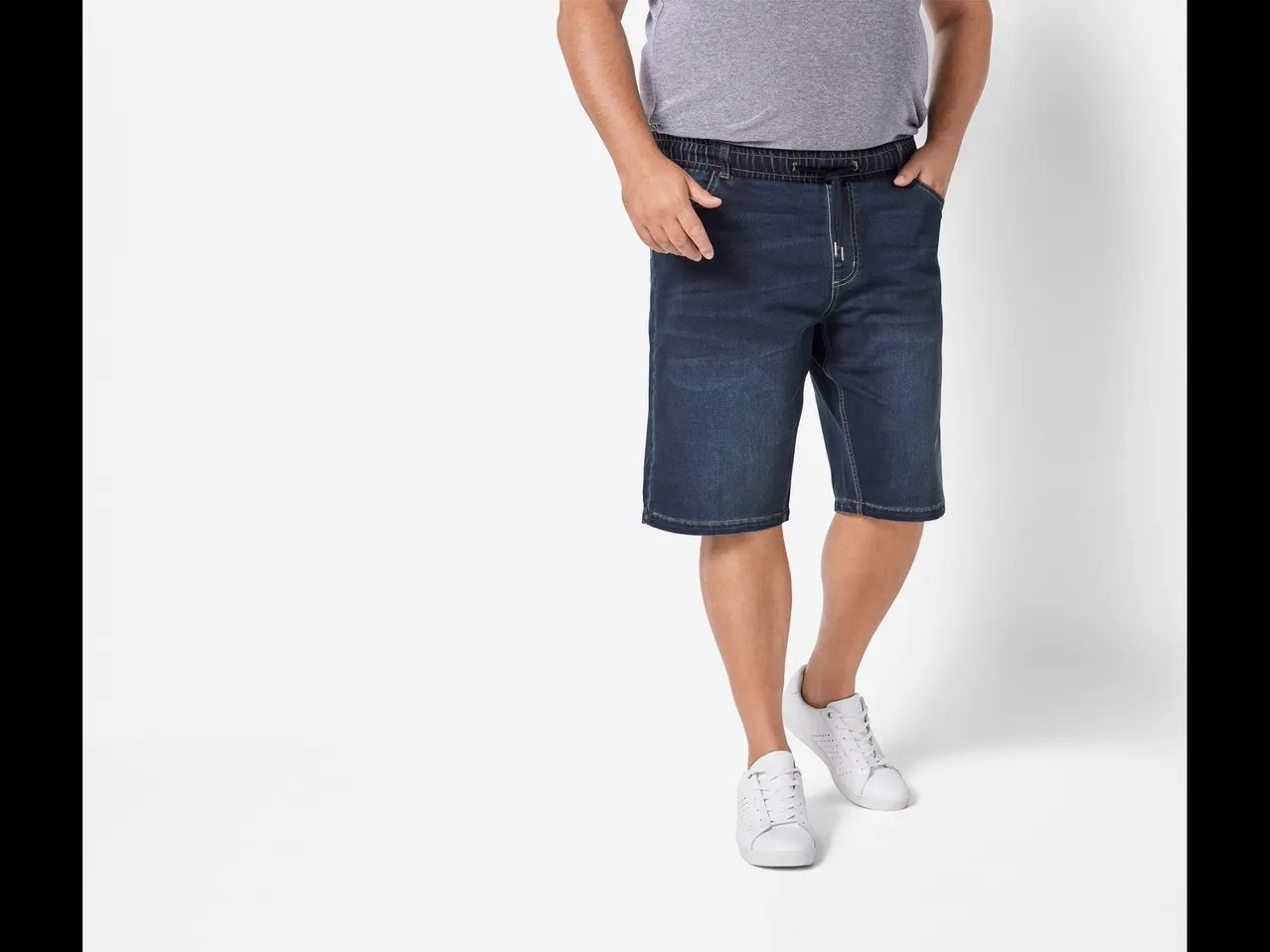 LIVERGY Men’s Bermuda Denim-swear Shorts (Dark Blue)