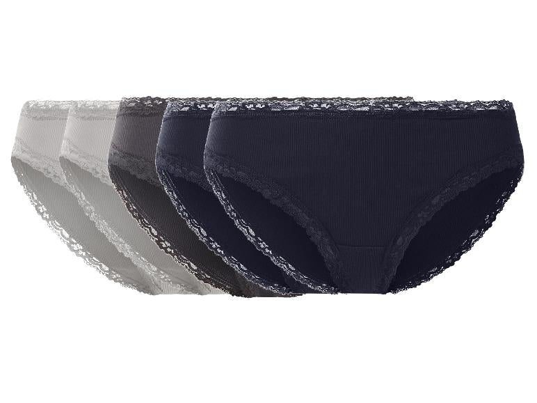 ESMARA Women’s Ribbed Briefs With Lace, 5 pcs (Navy/Grey)