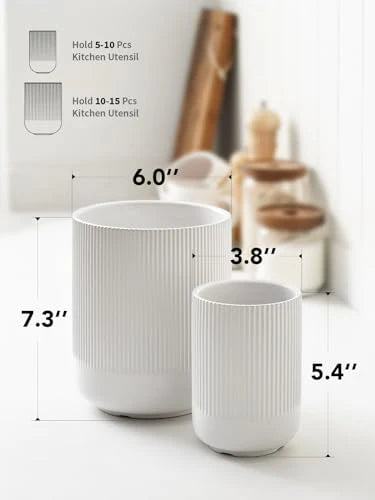 Ceramic Kitchen Utensil Holder, 7.3"+5.4"
