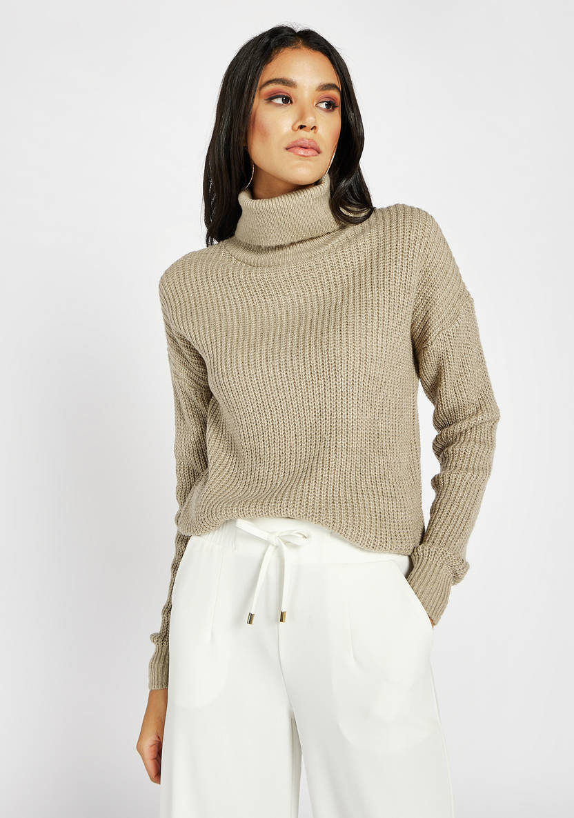 Women’s High-neck Sweater with drop shoulder sleeves
