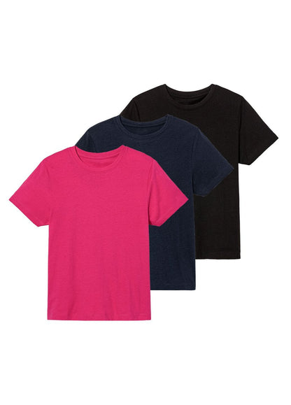 Girls' T-Shirt, 3 Pieces (Black/Navy Blue/Pale Pink)