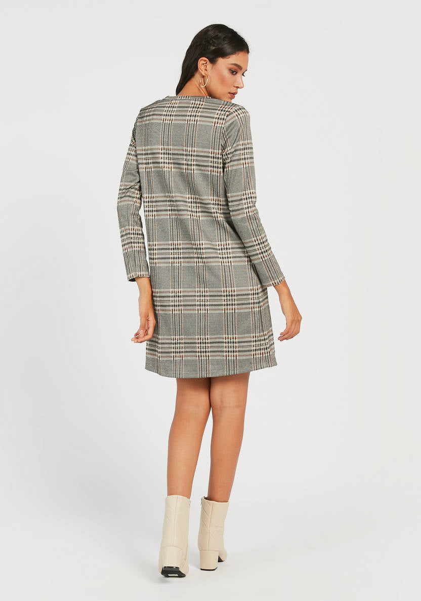 Women’s Checkered Jacquard Knee-Length Dress