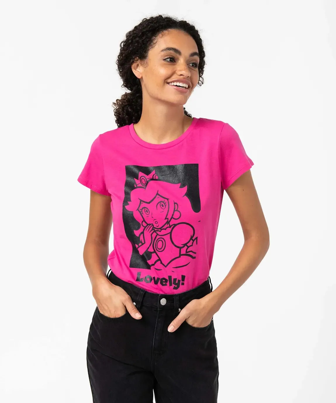 Women's short-sleeved T-shirt with Princess Peach print - Super Mario pink