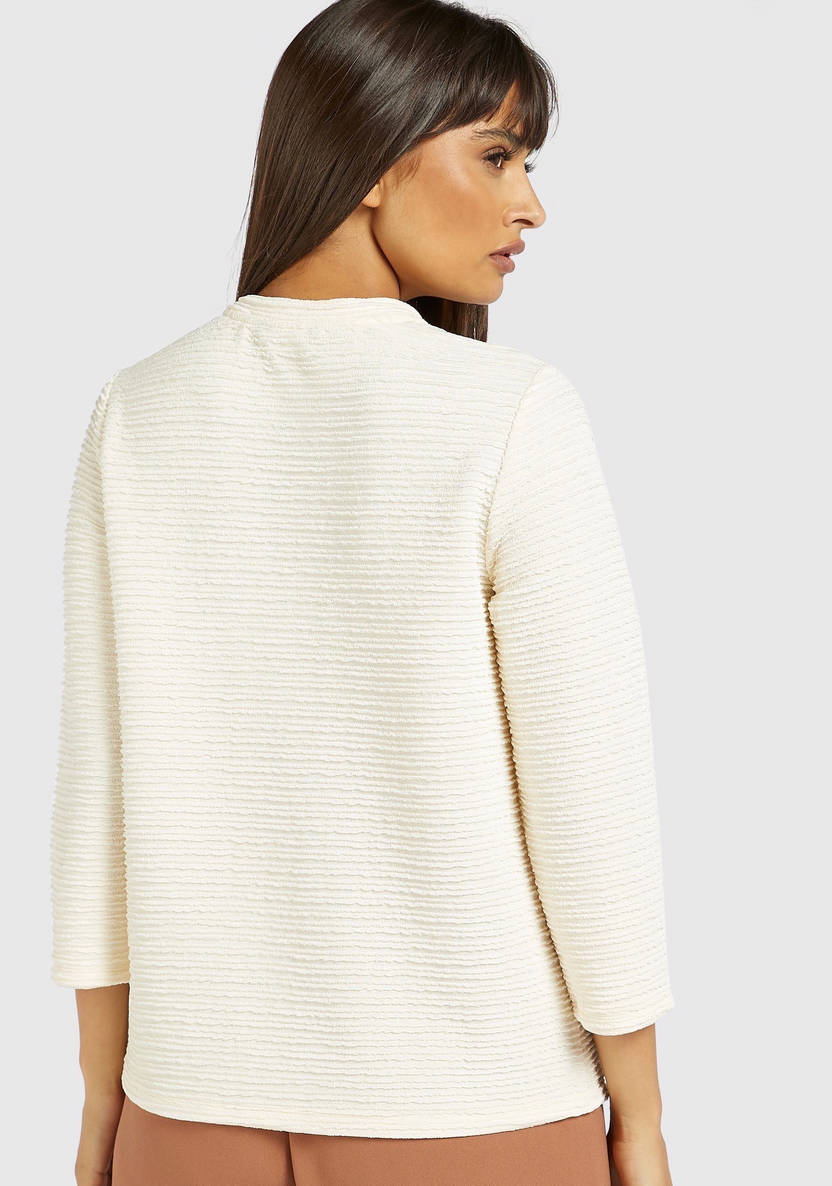 Women’s Textured Top with Pearl Button Detail (3/4 sleeves)