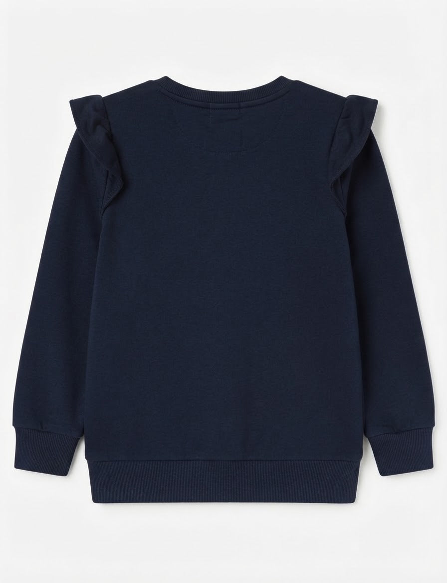 Girls’ Ruffled Cotton Sweatshirt - Stitch (Navy)