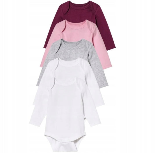 Lupilu Set of 5 bodysuits with long sleeves, 100% pure cotton