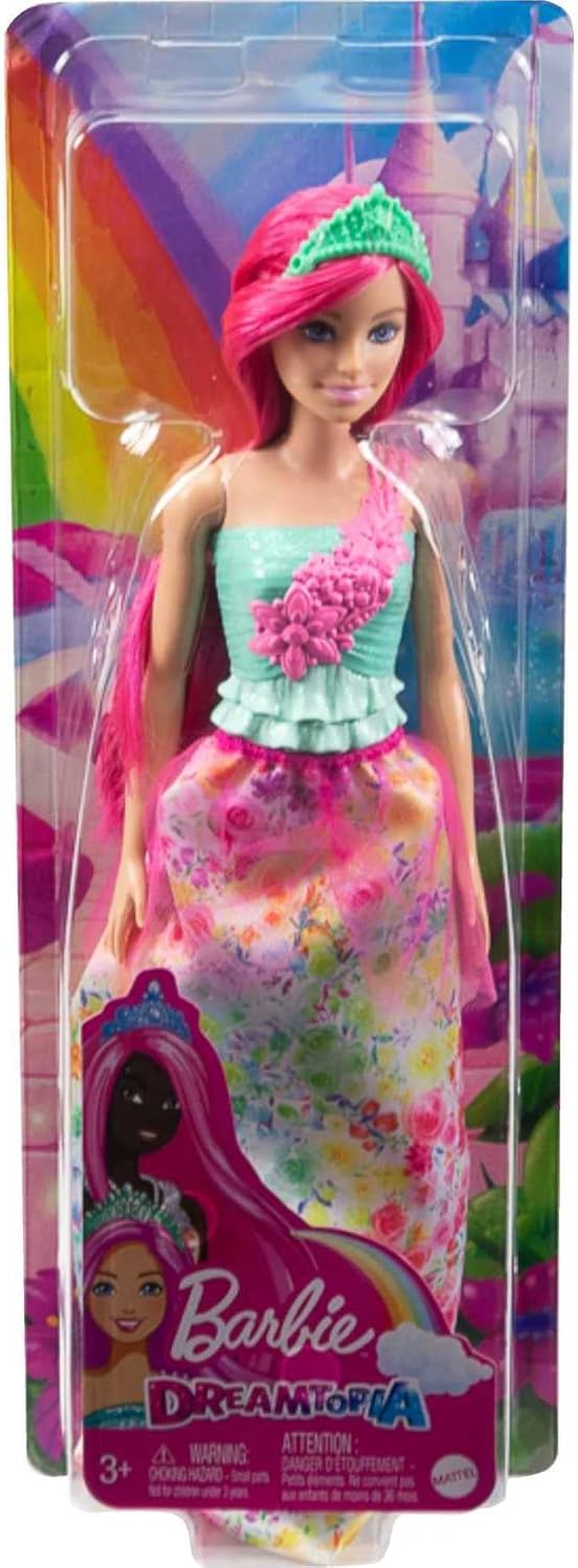 Barbie Dreamtopia Royal Doll with Dark-Pink Hair Wearing Removable Skirt, Shoes & Headband