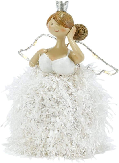 Christmas Decoration - Decorative Figures Angels Set of 2 - Christmas Angel - LED Illuminated - White