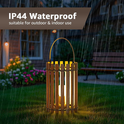 Rattan Lantern Style with E27 Bulb, IP44 Waterproof