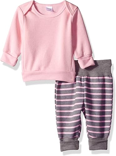 Hanes Ultimate Baby Flexy Adjustable Fit Jogger with Sweatshirt Set, Light pink