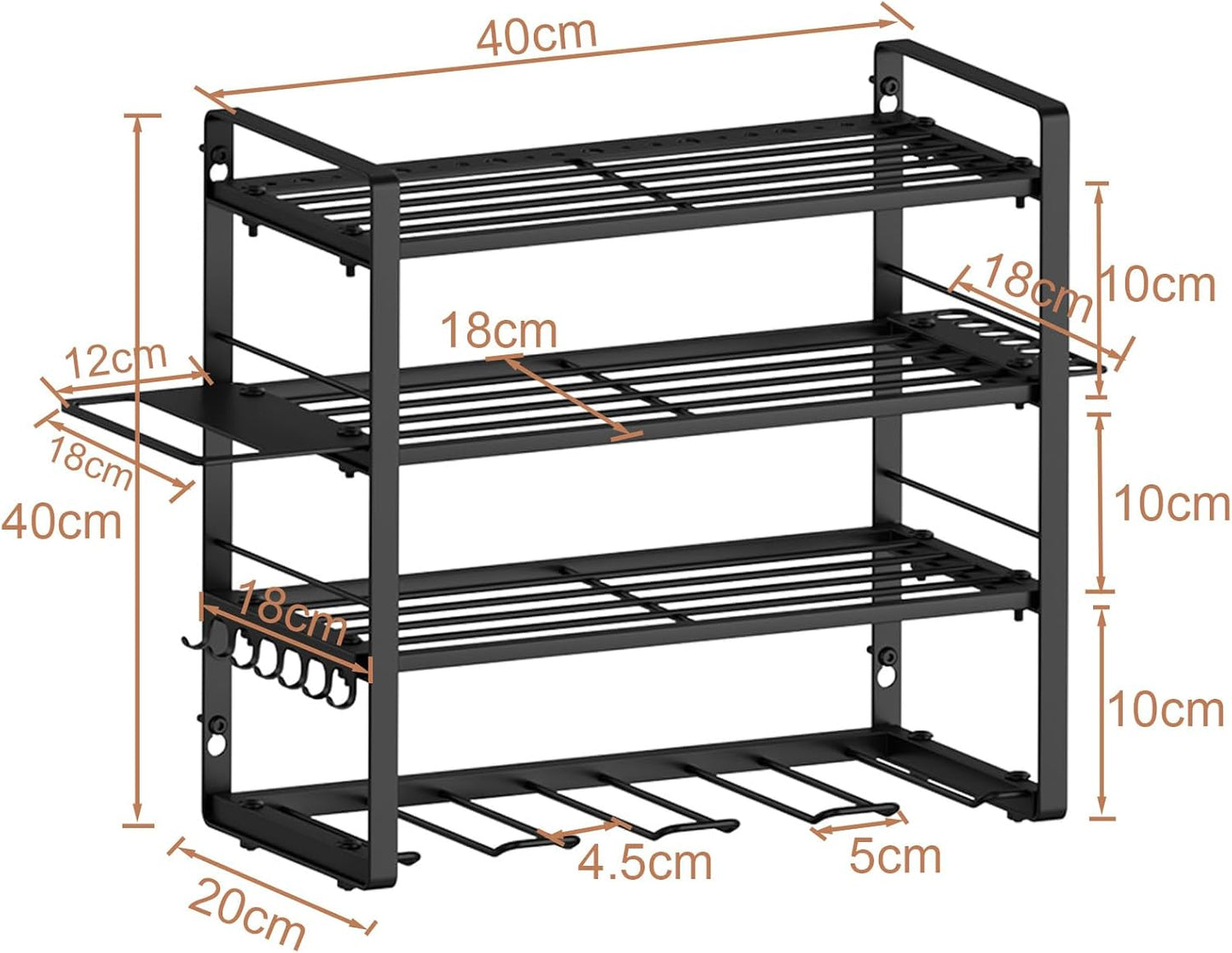 4 Tier 40cm Solid Metal Heavy Duty Garage Tool Rack Organiser