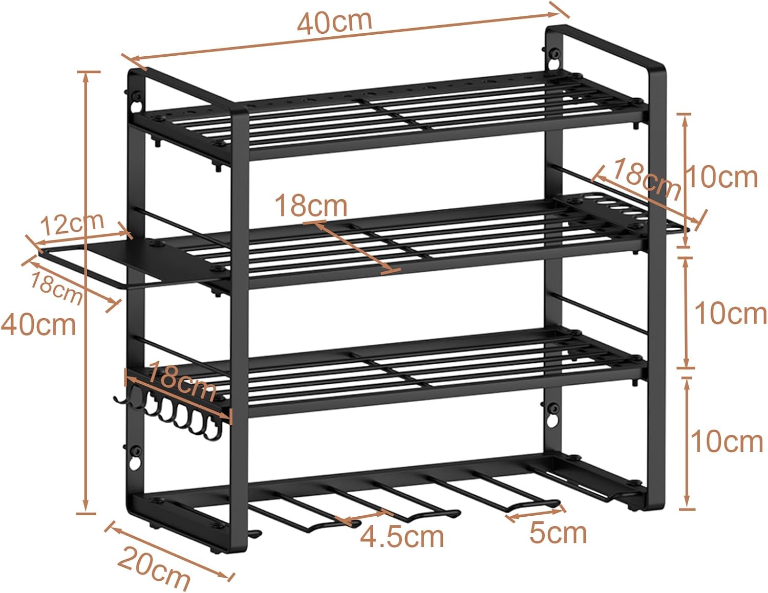 4 Tier 40cm Solid Metal Heavy Duty Garage Tool Rack Organiser