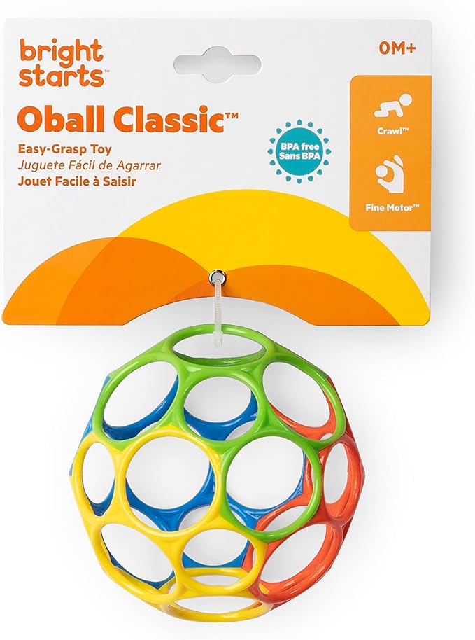 Bright Starts Oball Easy Grasp Classic Ball BPA-Free Infant Toy In Red, Yellow, Green, Blue