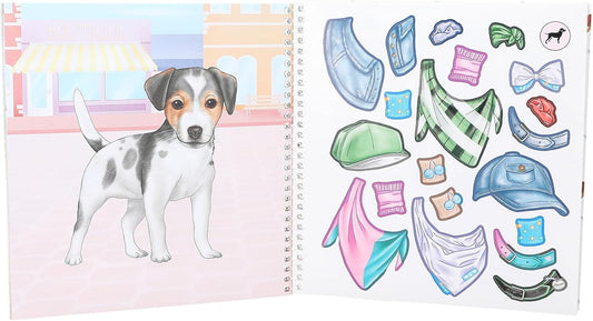 TOPModel Doggy Dress Me Up Sticker Book with 24 Pages Pre-Printed Dog Designs for Your Own Design, Includes 11 Sticker Sheets