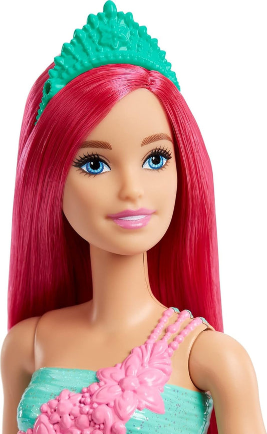 Barbie Dreamtopia Royal Doll with Dark-Pink Hair Wearing Removable Skirt, Shoes & Headband