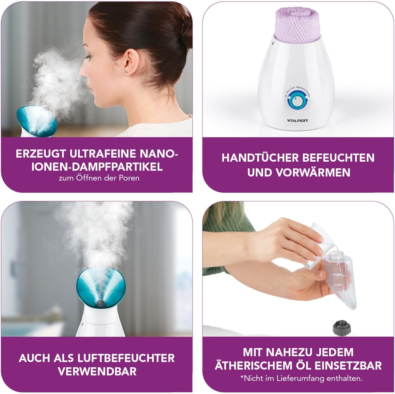 VITALMAXX Facial Sauna 3-in-1 | Wellness Face Steamer, Humidifier & Towel Warmer in One