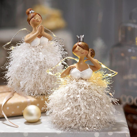 Christmas Decoration - Decorative Figures Angels Set of 2 - Christmas Angel - LED Illuminated - White