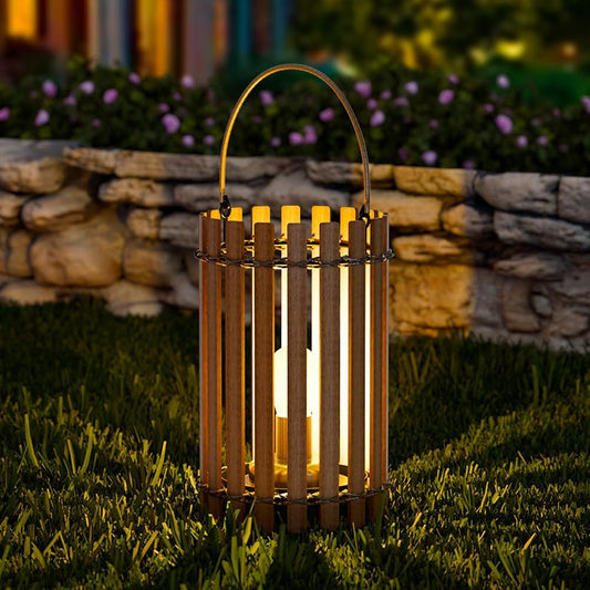 Rattan Lantern Style with E27 Bulb, IP44 Waterproof