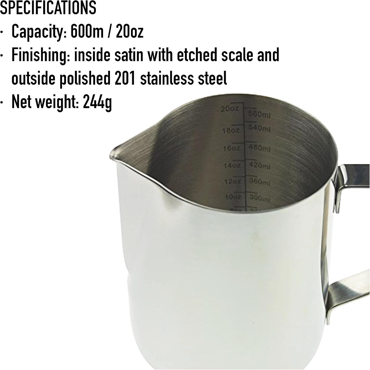 Thermometer World Barista Milk Jug 600ml Stainless Steel