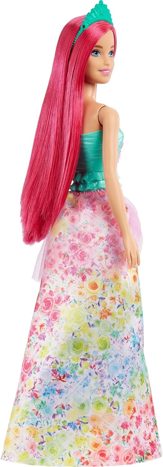 Barbie Dreamtopia Royal Doll with Dark-Pink Hair Wearing Removable Skirt, Shoes & Headband
