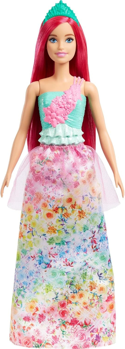 Barbie Dreamtopia Royal Doll with Dark-Pink Hair Wearing Removable Skirt, Shoes & Headband