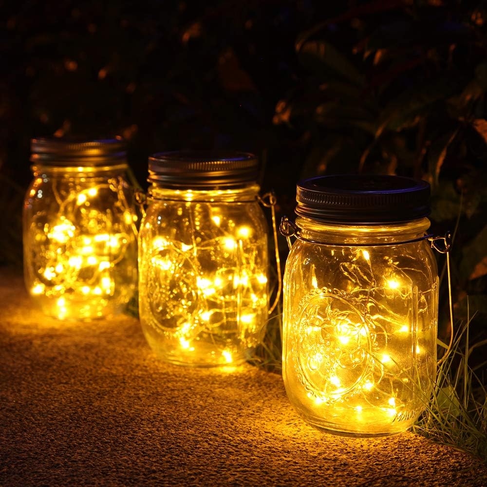 3 Pack Solar Mason Jar Lights,30 LED Water-Proof Outdoor Solar Lanterns