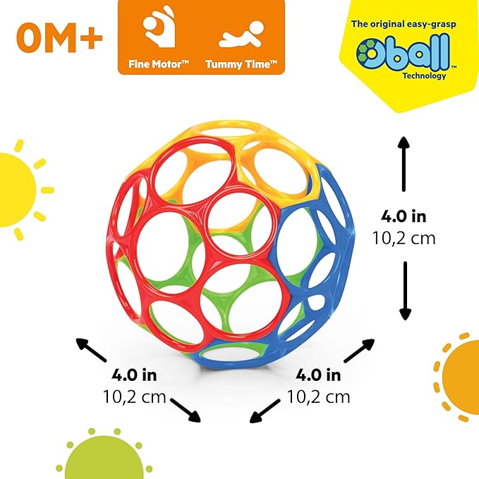 Bright Starts Oball Easy Grasp Classic Ball BPA-Free Infant Toy In Red, Yellow, Green, Blue