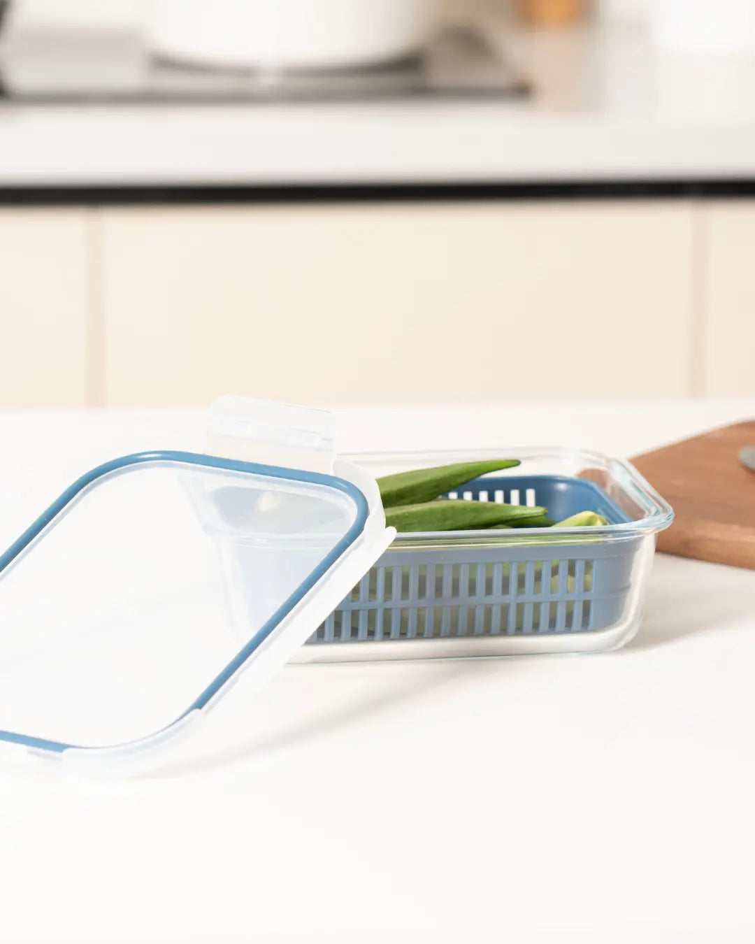 FRESHFLOW Glass Container with Drain Basket