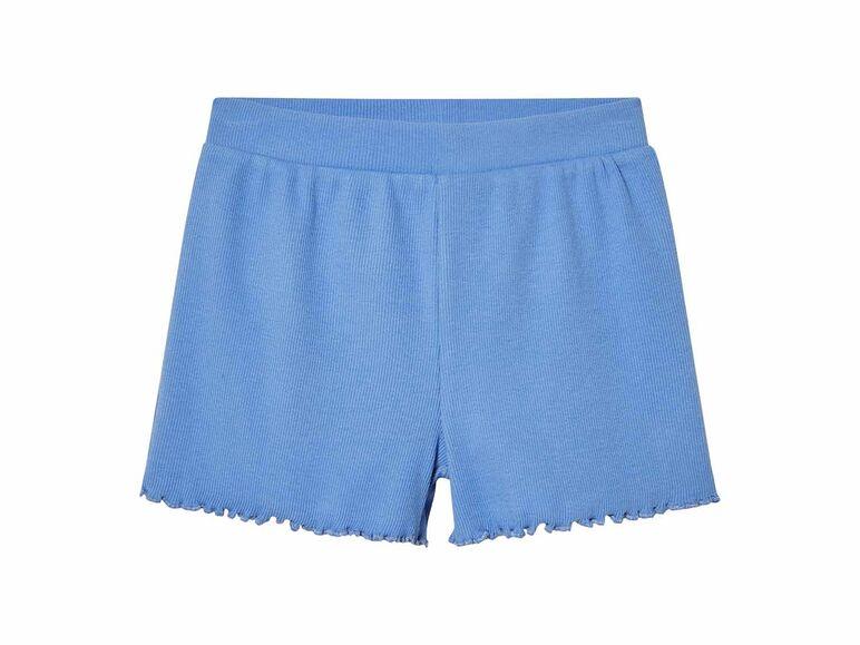 Ribbed Cotton Shorts for Girls, Lettuce Hem, Blue