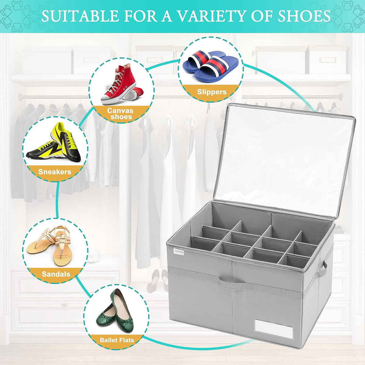 Shoe Organiser for Closet, 16 Pairs