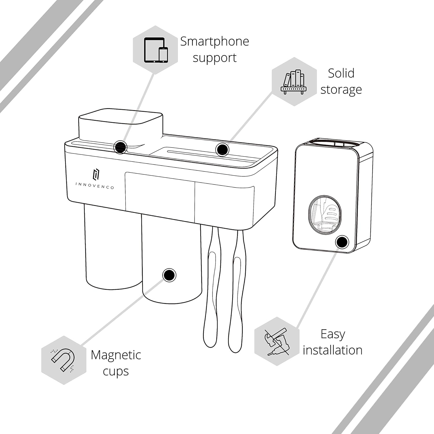 Automatic Toothpaste Dispenser Grey 2 Cups, Electric Toothbrush Holder with Soap Holder