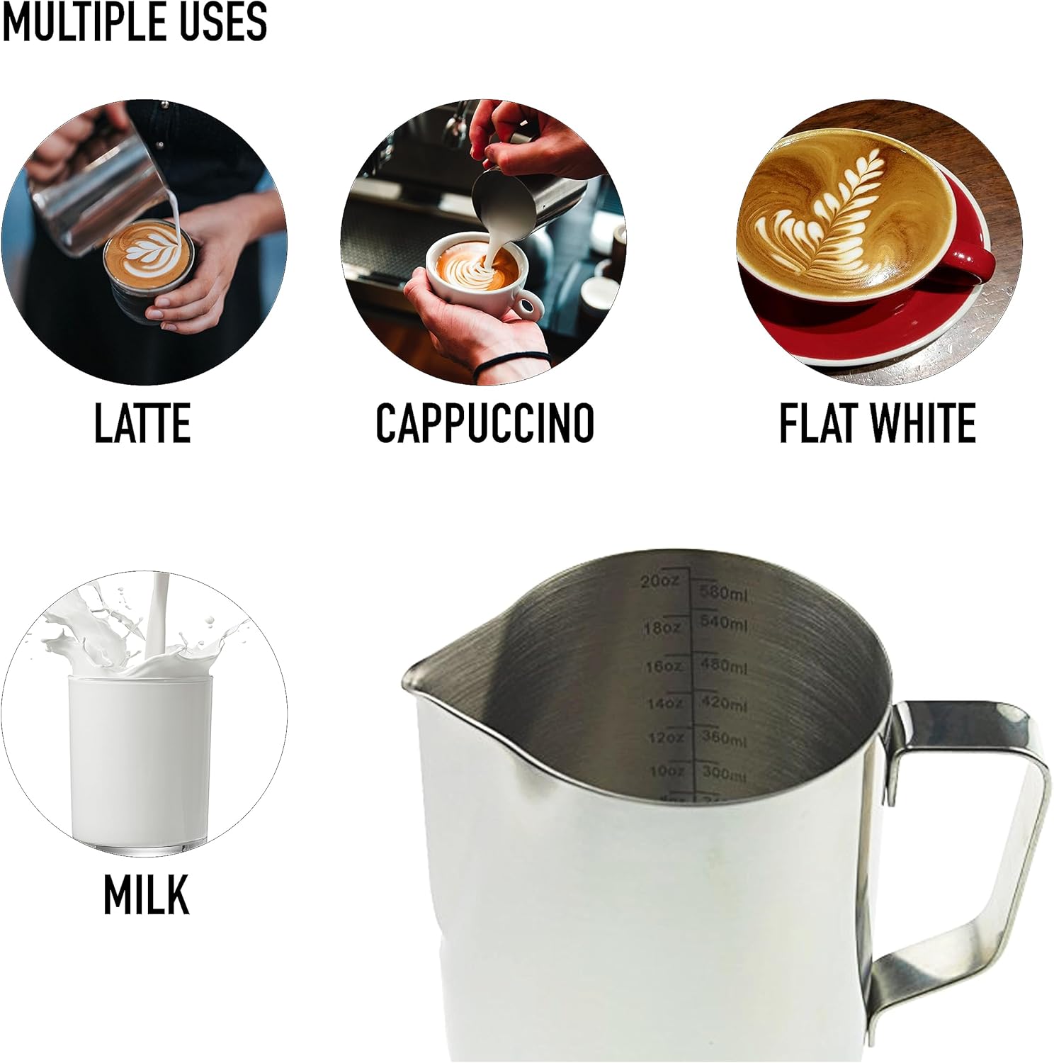 Thermometer World Barista Milk Jug 600ml Stainless Steel