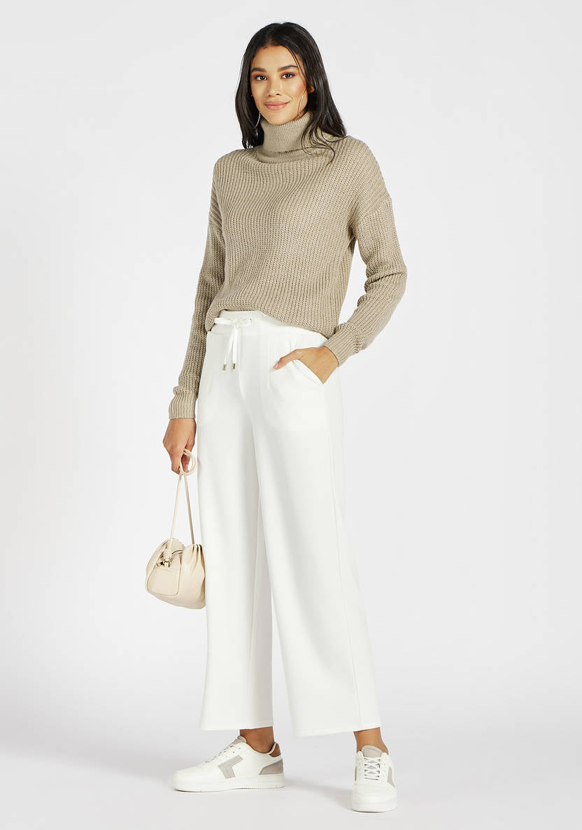 Women’s High-neck Sweater with drop shoulder sleeves