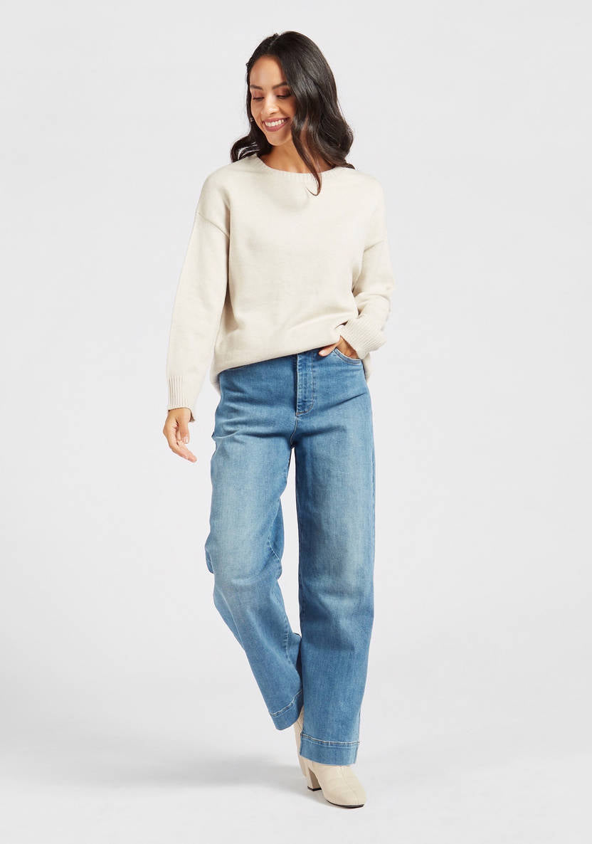 Women’s knit Sweater with Drop-Shoulder Sleeves