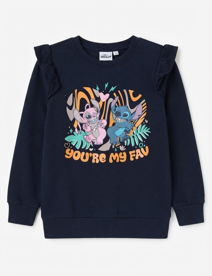 Girls’ Ruffled Cotton Sweatshirt - Stitch (Navy)