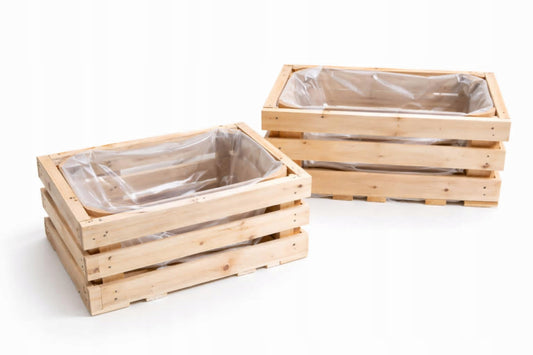 Parkside Beige Wood Flower Pot (Set of 2)
