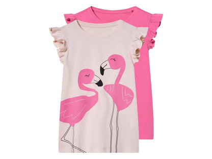 Set of 2 cotton t-Shirts for girls, flamingo