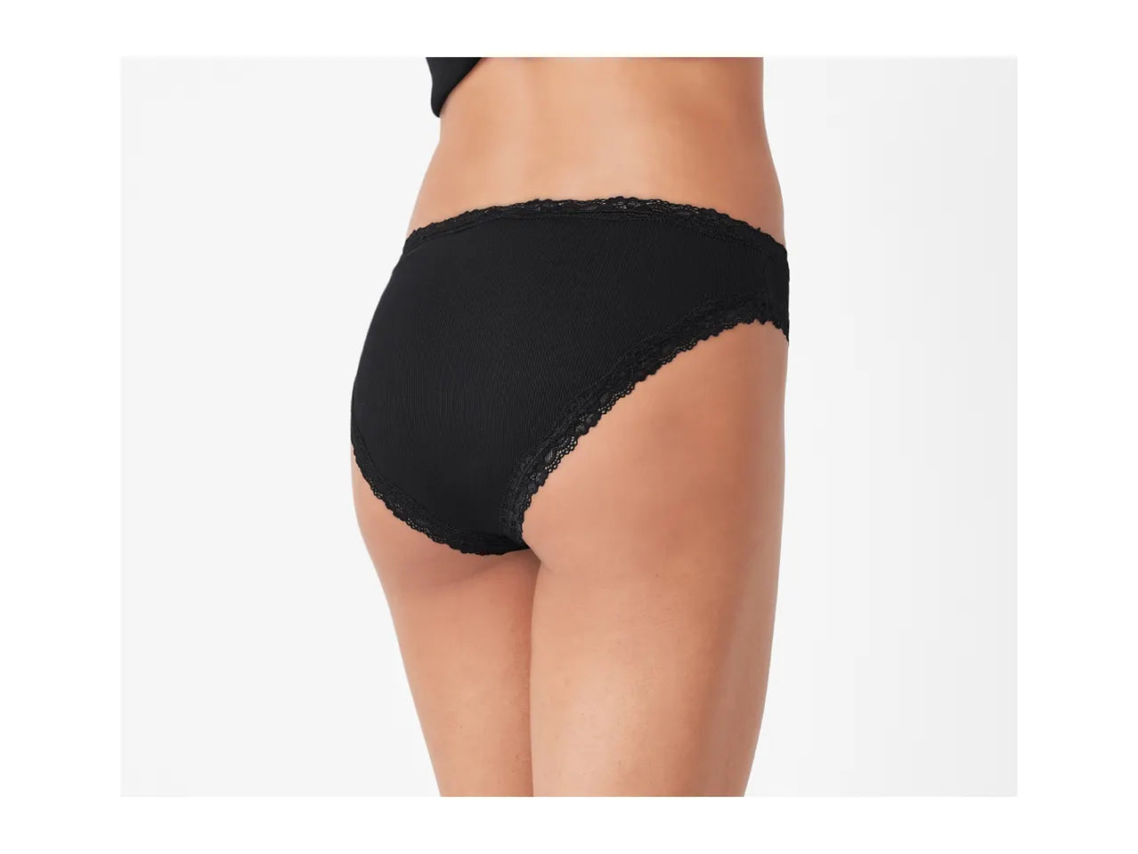 Esmara Ladies’ Black Ribbed Briefs with Lace - 5 Pack