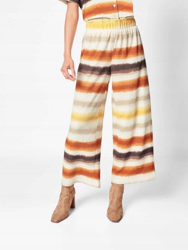 Women's Wide Leg Trousers with orange and brown stripes with a high waist