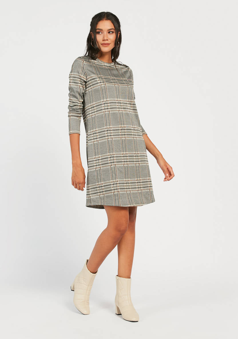 Women’s Checkered Jacquard Knee-Length Dress