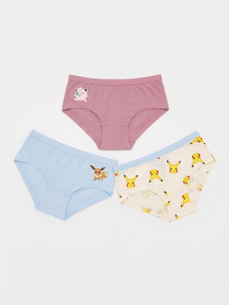 Girls’ Cotton Hipsters, 3 pcs - Pokémon