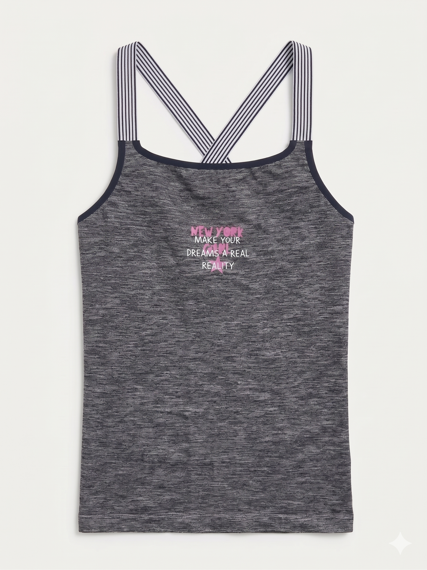 Girls' Sporty Cross-Back Camisole – Charcoal Marl Performance Top