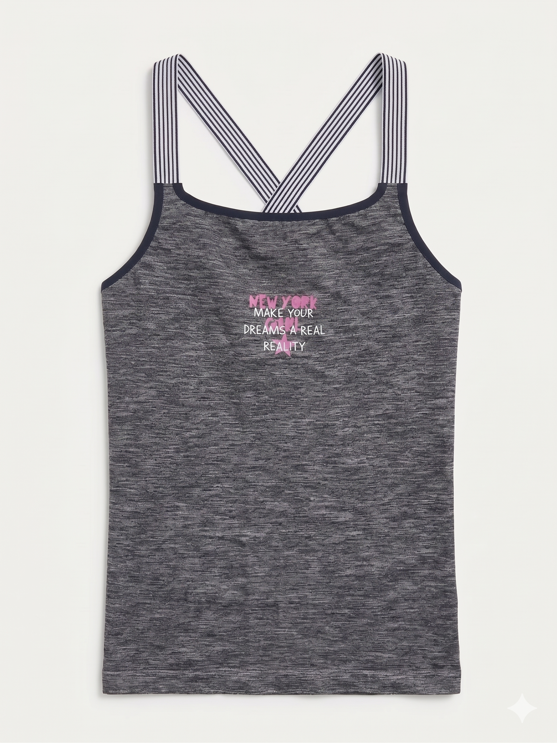 Girls' Sporty Cross-Back Camisole – Charcoal Marl Performance Top