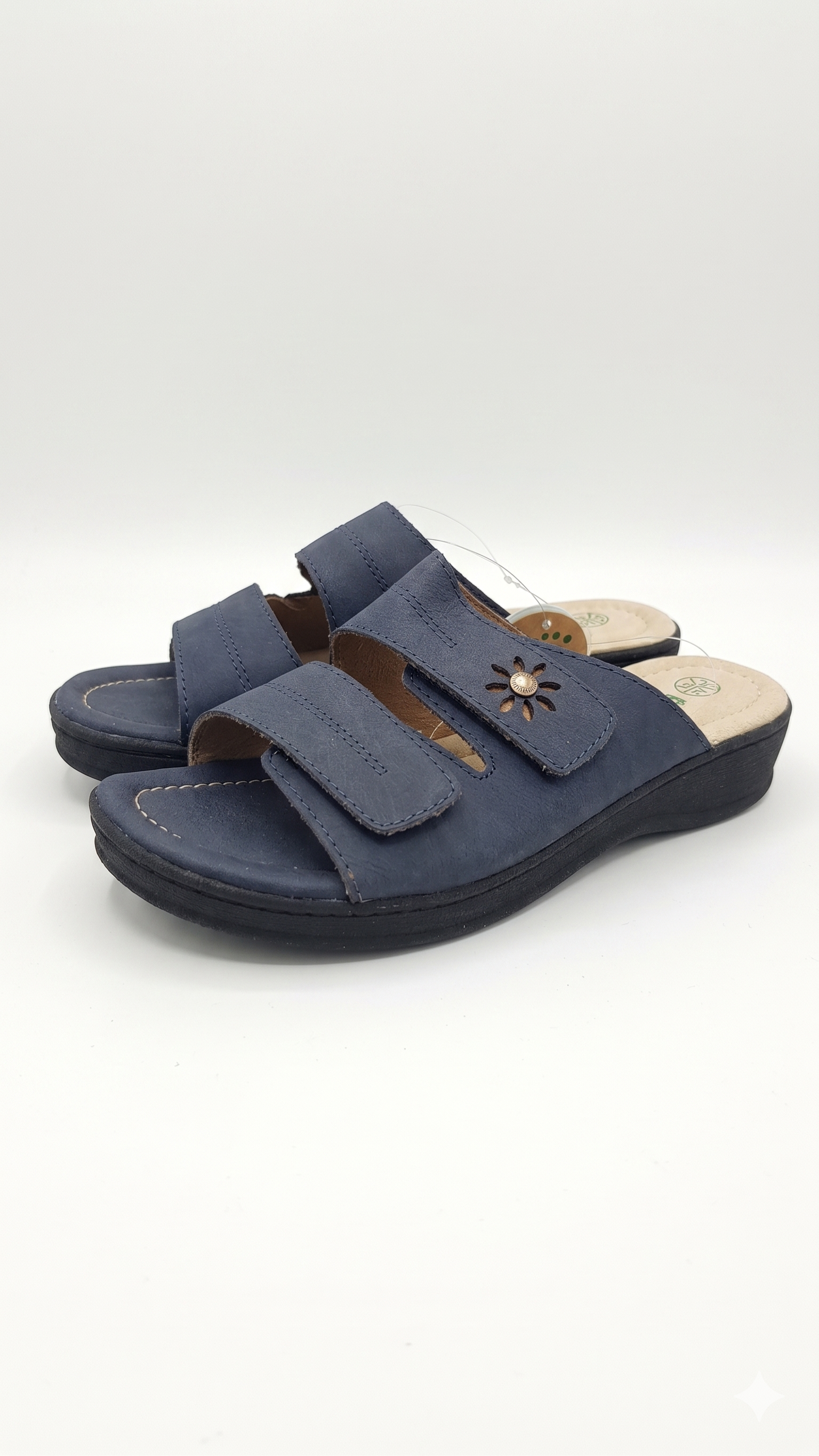 Women's Comfortable Flip-Flops, Leather Insoles, FootFlexx (Navy)