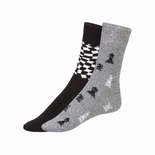 Socks (Grey / Black Chess Patterned)