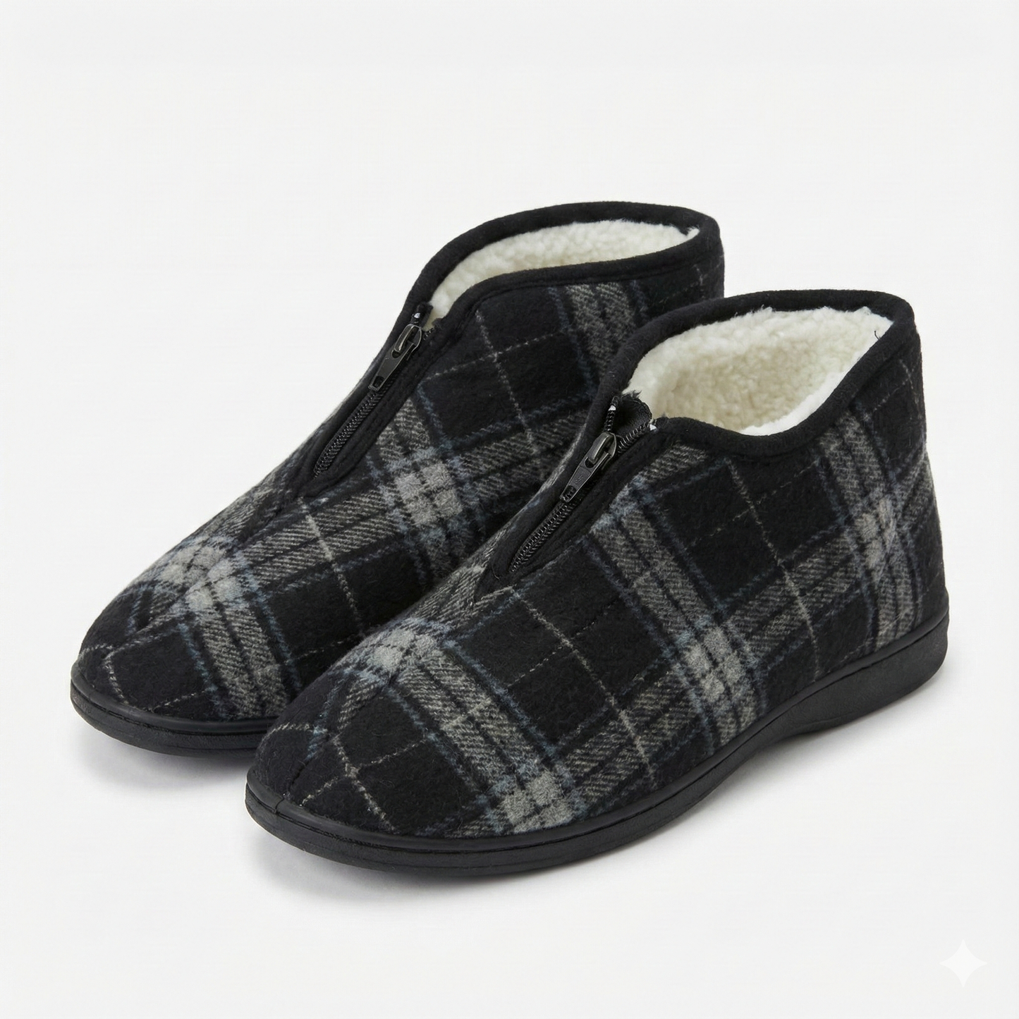 Relax Men's Plaid Zip-Front Fleece Slipper Boots