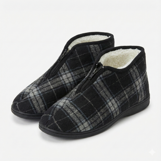 Relax Men's Plaid Zip-Front Fleece Slipper Boots