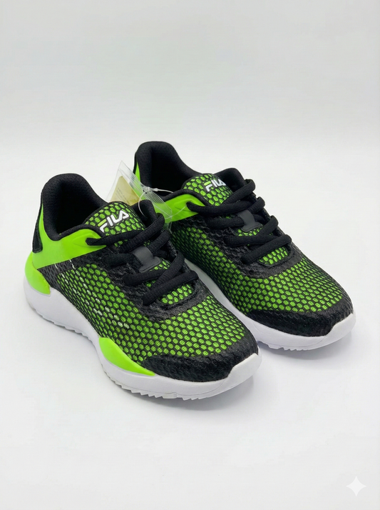 Fila Boy's Black/Green Mesh Athletic Sneakers