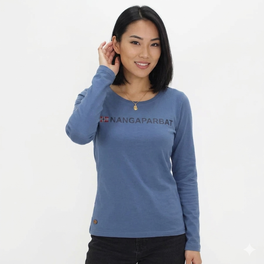 Nangaparbat Women's Logo Print Long Sleeve Top, Petrole